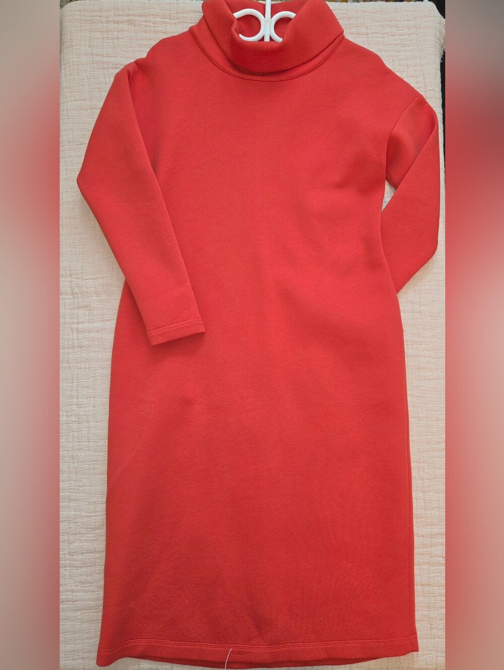 Turtleneck Long-Sleeve Sheath Dress in Orange